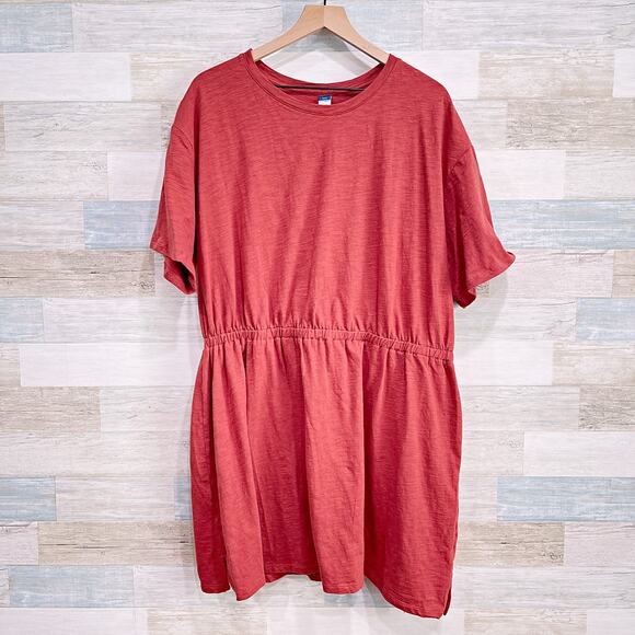 Old Navy Waist-Defined Slub-Knit Mini Dress Fox Orange Womens Plus Size XXL 2X - Picture 1 of 7
